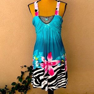 Sexy Venus-Goddess Dress- Zebra Flowers and Beaded application